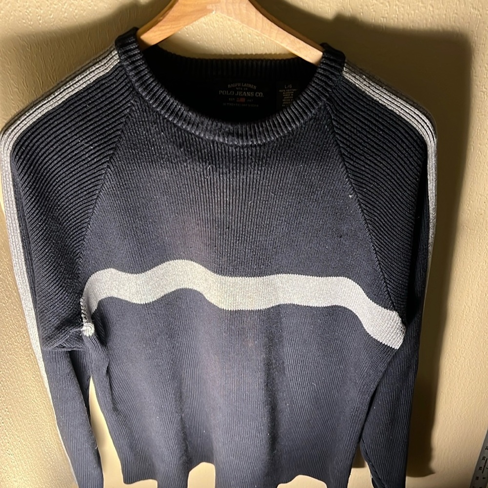 Polo Jeans Co Ralph Lauren Men’s Crewneck Sweater Color Blue/Gray Size Large